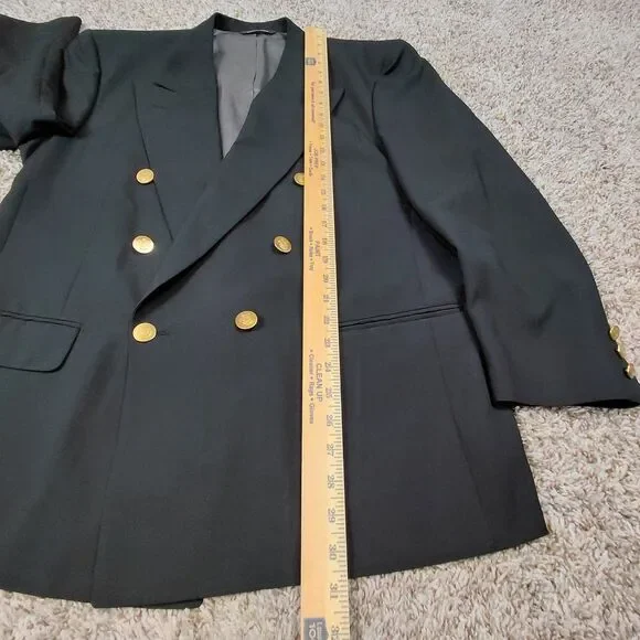 Christian Dior Double Breasted Blazer Mens 44R Black Wool Gold Button Sport Coat
